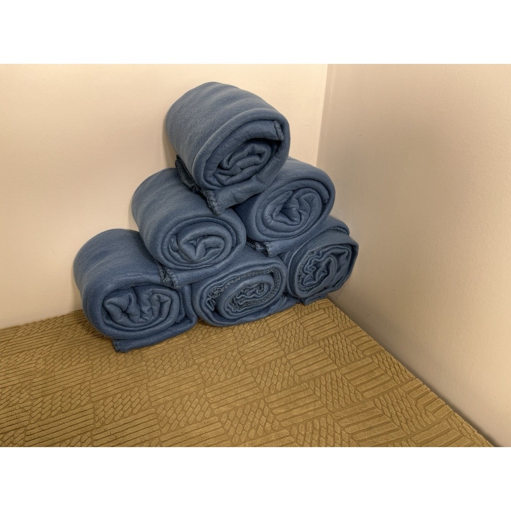 Unbranded Fleece Throw Blanket Lot 6pc 63x46 Blue Soft Whipstitch Event‎ Bulk